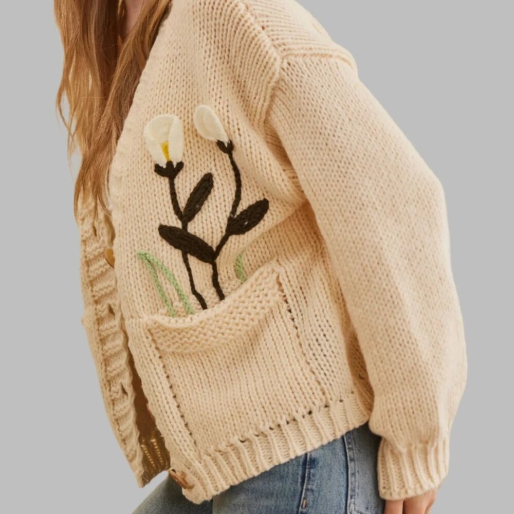 NWT Bloom Where You're Planted Embroidered Knit Cardigan - Picture 2 of 4
